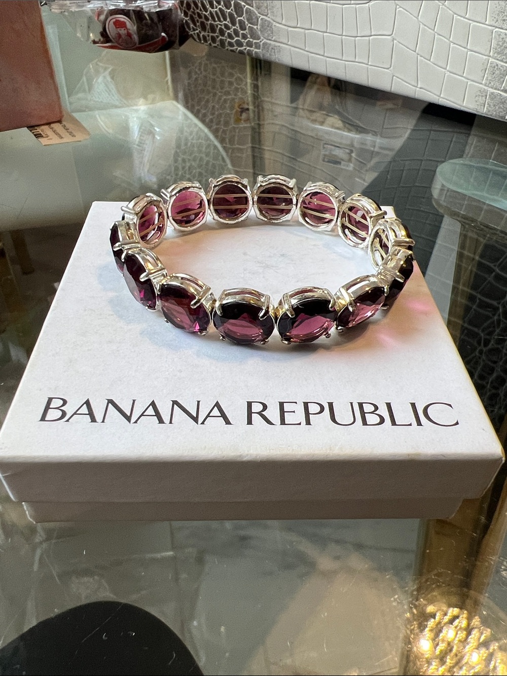 NWOT Banana Republic Amethyst-Tone Crystal Stretch Bracelet
